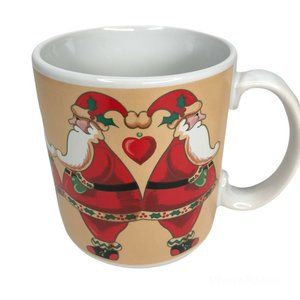 Vintage Russ Berrie Christmas Santa Mug #9497 Heart Holly Wrap Made In Korea